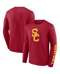 Мужская футболка с длинным рукавом с фирменным логотипом Cardinal USC Trojans Double Time 2-Hit Fanatics, красный