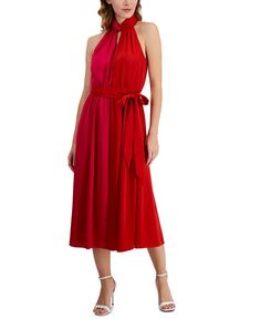 Женское платье миди с завязкой на шее и завязками на бретельках Anne Klein, красный