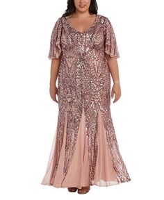 Вечернее платье размера плюс с пайетками и развевающимися рукавами-годе Nightway R &amp; M Richards, фиолетовый