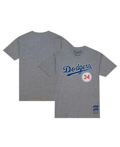 Мужская футболка Fernando Valenzuela Heather Grey Los Angeles Dodgers с номером пенсионера Mitchell &amp; Ness, серый