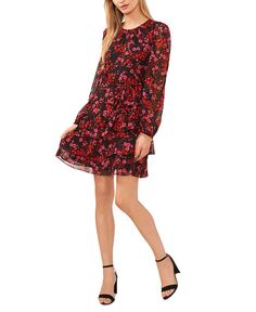 Женское шифоновое многоуровневое платье с длинными рукавами и поясом с цветочным принтом MSK, мультиколор