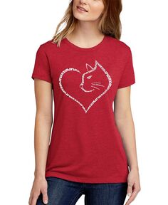 Женская футболка с коротким рукавом Cat Heart Premium Blend Word Art LA Pop Art, красный
