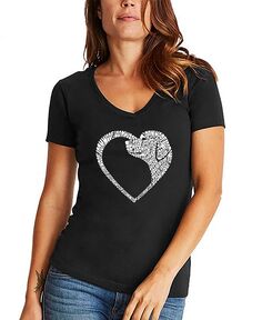 Женская футболка с v-образным вырезом и надписью Dog Heart Word Art LA Pop Art, черный