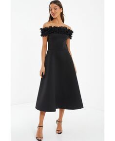 Женское плиссированное платье с отделкой из органзы QUIZ, черный
