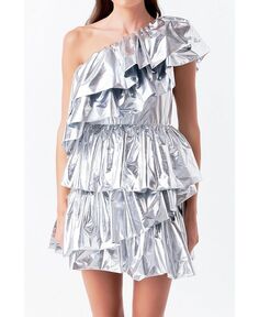 Женское ярусное мини-платье цвета металлик endless rose, серебро