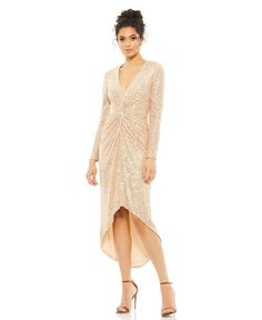 Женское платье миди Ieena с пайетками Hi-Lo и закрученной передней частью Mac Duggal, золото