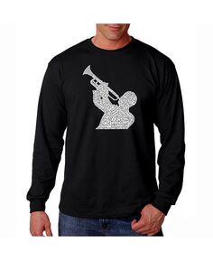 Мужская футболка с длинным рукавом с надписью Word Art — Jazz Songs на все времена LA Pop Art, черный