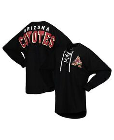 Женская черная фирменная трикотажная футболка с длинным рукавом и треугольным вырезом на шнуровке Arizona Coyotes Spirit Fanatics, черный