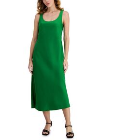 Женское платье-комбинация миди с овальным вырезом и косым вырезом Anne Klein, зеленый