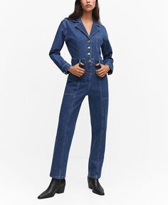 Женский длинный джинсовый комбинезон MANGO, цвет Dark Blue