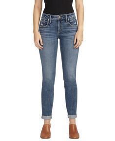 Женские зауженные джинсы-бойфренды со средней посадкой Silver Jeans Co., цвет Indigo
