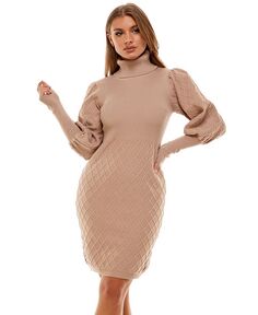 Женское стеганое платье-свитер с пышными рукавами Bebe, тан/бежевый