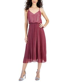 Женское плиссированное шифоновое платье миди цвета металлик Sam Edelman, красный