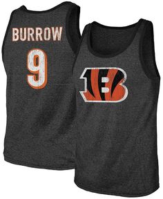 Мужская майка Tri-Blend черного цвета Joe Burrow Cincinnati Bengals с именем и номером Fanatics, черный