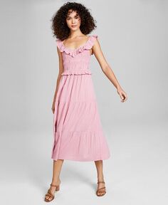 Женское платье миди без рукавов со сборками в тональную полоску And Now This, розовый