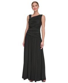 Женское платье металлизированной вязки с асимметричным вырезом DKNY, черный