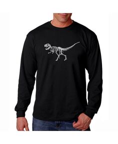 Мужская футболка с длинным рукавом с надписью Word Art — скелет динозавра T-Rex LA Pop Art, черный