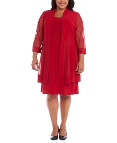 Платье больших размеров с украшением и усилителем; Куртка R &amp; M Richards, красный