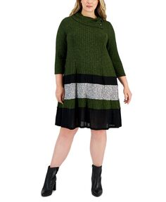 Платье-свитер в рубчик с цветными блоками больших размеров Robbie Bee, зеленый