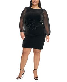 Бархатное платье-футляр больших размеров из шифона с рукавами Jessica Howard, черный