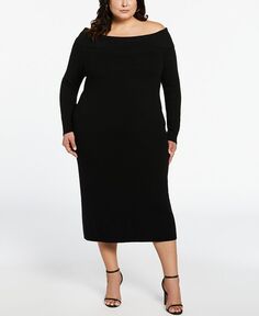 Платье-свитер больших размеров с открытыми плечами и длинными рукавами ELLA Rafaella, черный