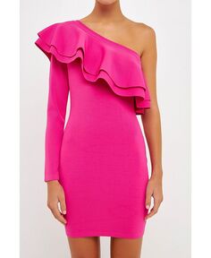 Женское трикотажное мини-платье на одно плечо endless rose, розовый