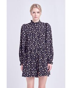 Женское ярусное мини-платье с цветочным принтом English Factory, черный