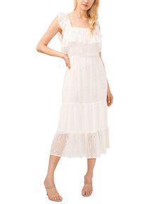 Женское платье с квадратным вырезом и двойными рюшами и люверсами CeCe, белый