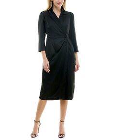 Женское атласное платье-блейзер с рукавом 3/4 с запахом Maison Tara, черный