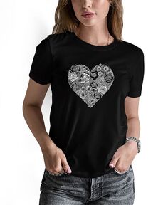 Женская футболка с короткими рукавами и надписью Word Art Heart Flowers LA Pop Art, черный