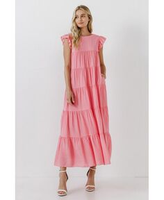 Женское многоярусное платье макси English Factory, розовый