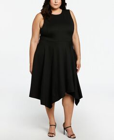 Платье без рукавов с драпированной юбкой больших размеров из понте ELLA Rafaella, черный