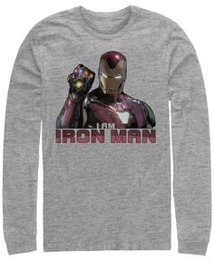 Мужская футболка с длинными рукавами «Мстители: Финал» I Am Iron Man Gauntlet Fifth Sun, серый