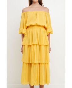 Женское многоярусное платье макси с открытыми плечами endless rose, желтый