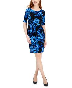 Миниатюрное платье-футляр с цветочным принтом и искусственным запахом Connected, синий