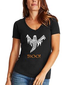 Женская футболка с v-образным вырезом и надписью «Хэллоуин Призрак» LA Pop Art, черный