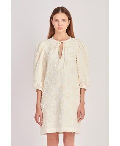 Женское мини-платье прямого кроя с вышивкой лентами English Factory, слоновая кость/кремовый