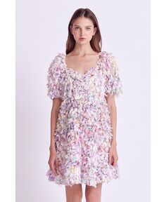 Женское пышное мини-платье с фактурной лентой English Factory, розовый
