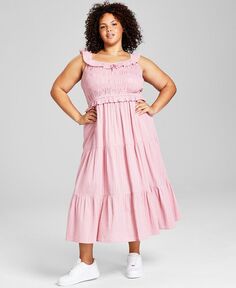 Модное платье больших размеров с оборками и присборенным верхом And Now This, розовый