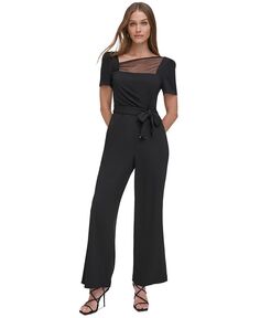 Женский асимметричный комбинезон с широкими штанинами и короткими рукавами DKNY, черный