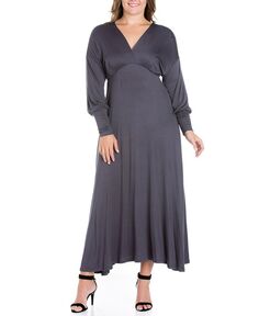 Женское платье макси больших размеров с епископскими рукавами 24seven Comfort Apparel, серый