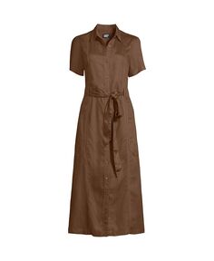 Плюс размер Платье миди цвета индиго TENCEL на пуговицах спереди Lands&apos; End, коричневый