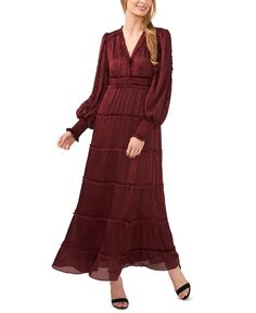 Женское платье макси с плиссированными оборками и длинными рукавами CeCe, красный