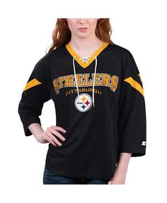 Черная женская футболка Pittsburgh Steelers Rally на шнуровке с рукавами 3/4 Starter, черный