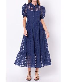 Женское многоярусное платье макси из органзы в сетку English Factory, синий