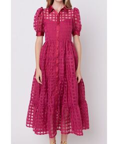 Женское многоярусное платье макси из органзы в сетку English Factory, красный