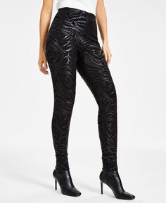 Женские узкие брюки металлик с анималистическим принтом Ponté-Knit I.N.C. International Concepts, черный