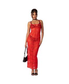 Женское прозрачное кружевное платье макси Sultry Edikted, красный