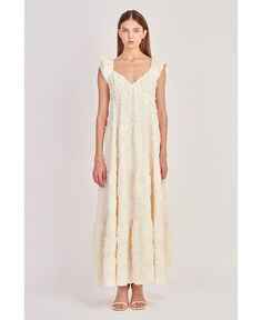 Женское платье макси с вышивкой лентами English Factory, слоновая кость/кремовый