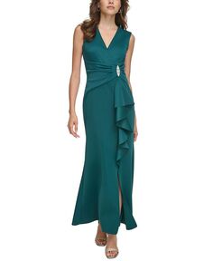 Женское платье с каскадными рюшами Jessica Howard, зеленый